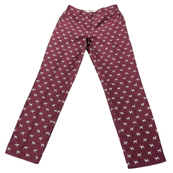 J.Crew Terrier Dogs Burgundy Teddy Flat Front Jacquard Trousers Sz 4T - Picture 1 of 16